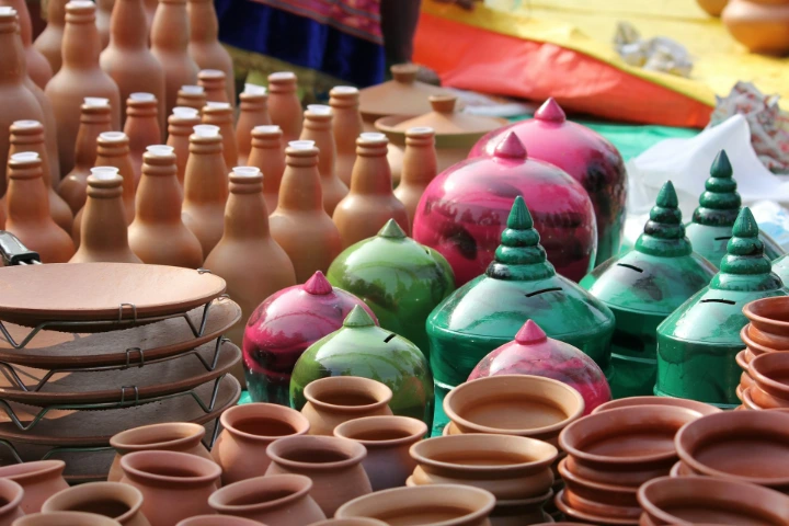assorted-color jars